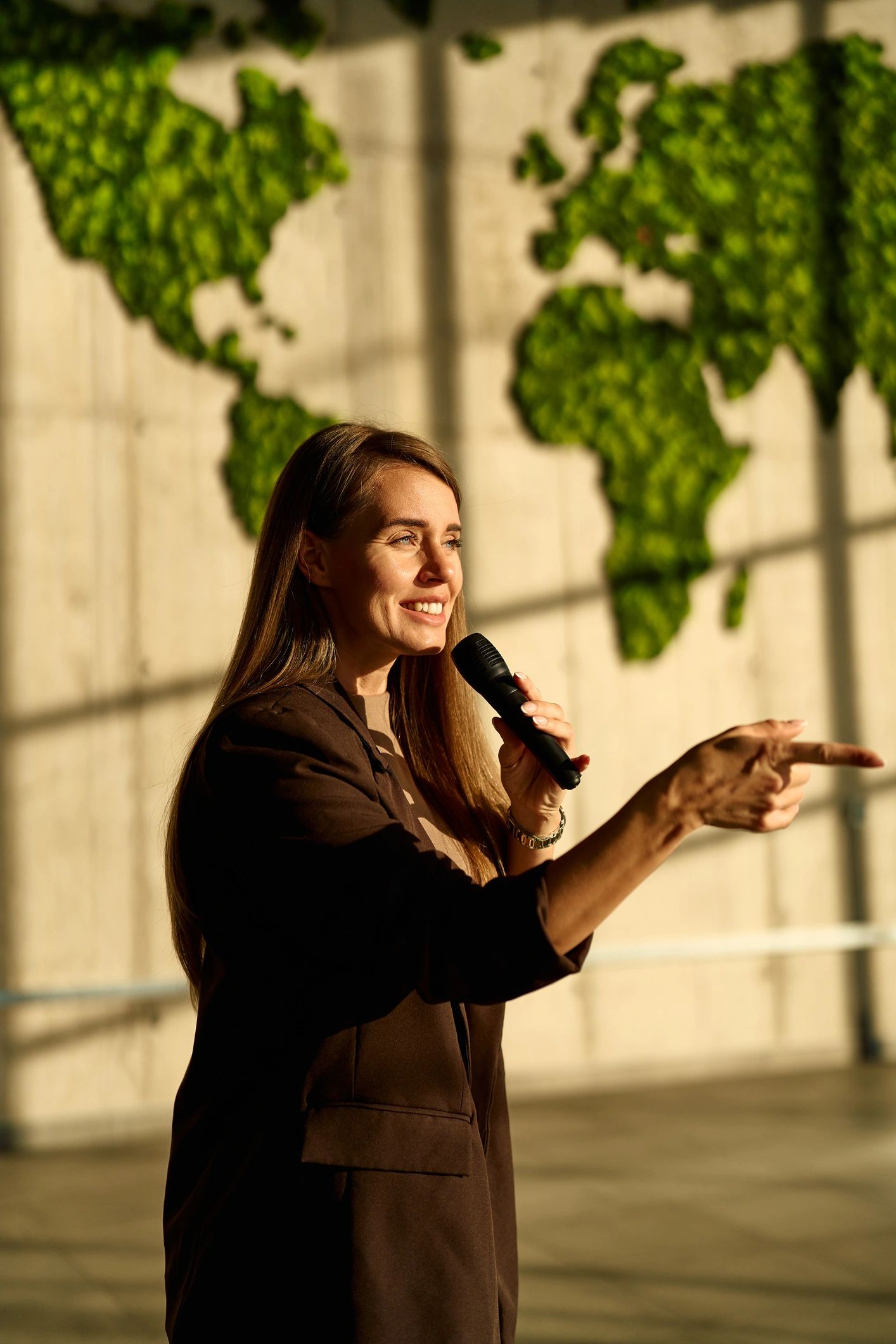 Businesswoman presenting confidently during a conference session