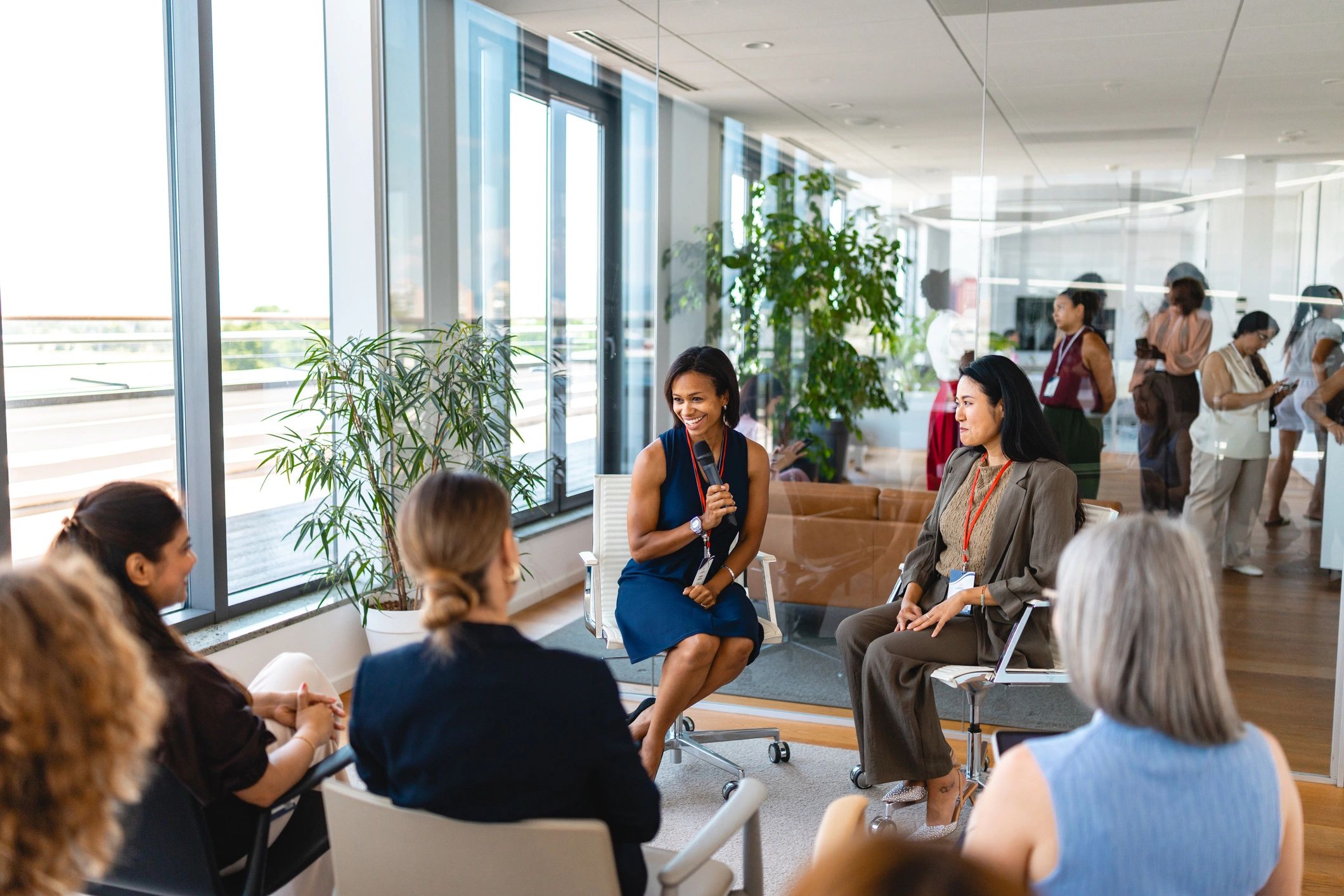 Women participating in a live panel discussion